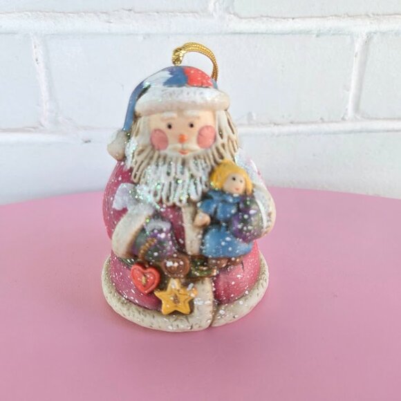 Vintage Christmas Holiday Santa Bell Ceramic Tree Ornament Classic Santa & Toys - Picture 4 of 8